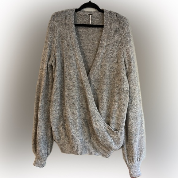 Free People Karina Slouchy Faux Wrap Knit V Neck Tan Multicolored Sweater, L - Picture 2 of 9